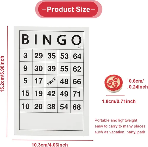 Vista 2 de Juego de Bingo Clásico, Juego de Bingo de Madera Incluye 40 Tarjetas de Números de Bingo y 75 Piezas de Ajedrez, Juego de Azar para Niños, Adultos