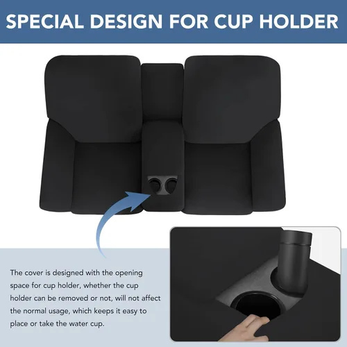 Vista 6 de Easy-Going - Funda elástica para sofá reclinable biplaza con consola central, cubierta suave de vellón ajustada, 2 asientos, con soporte y Negro