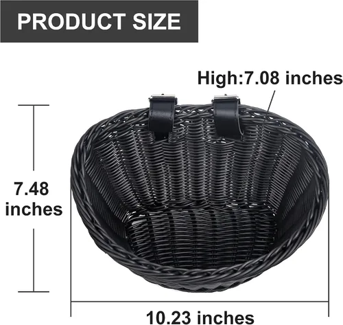 Vista 2 de Cestas de plástico tejidas para bicicletas, cesta delantera en forma de D para bicicleta Contenedor de almacenamiento para manillar con 2 correas