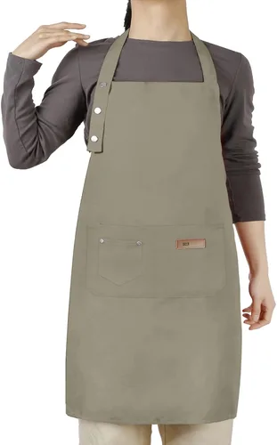 Vista 9 de Hongsome Delantal ajustable con botones para mujeres y hombres, artistas, pintura, cerámica, jardín, cocina, chef, 3 bolsillos, impermeable, M-XXL