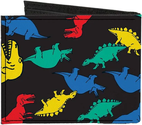 Vista 2 de Buckle-Down Billetera plegable de lona estándar para hombre, dinosaurios, 4.0" x 3.5