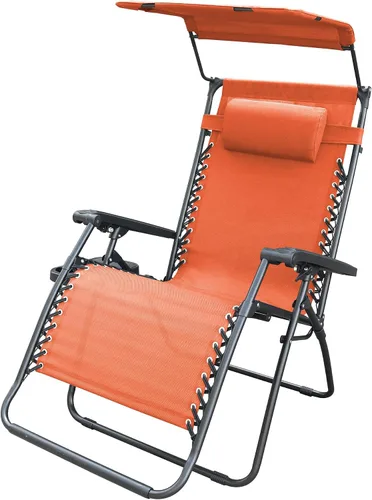 Vista 11 de Jeco Silla de gravedad cero de gran tamaño con sombrilla y bandeja de bebidas, malla marrón