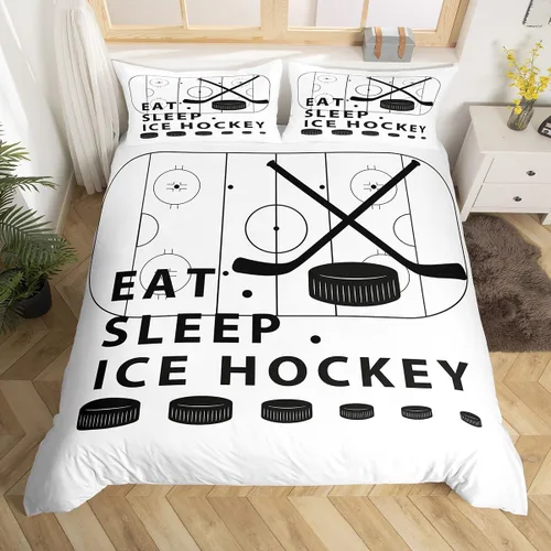 Vista 18 de Erosebridal Hockey Twin Duvet Cover for Boys,Blue and Black Sports Bedding Sets for Kids Teen,Ball Games Gamer Bed Set,Ice Hockey Field Quilt Cover