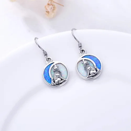 Vista 4 de POPKIMI Bonitos aretes colgantes de animales, joyería de animales, regalos de cumpleaños y Navidad para mujeres, aretes de ópalo de cristal de plata