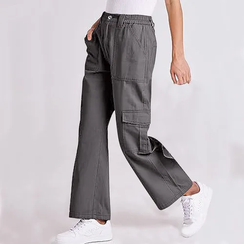 Vista 2 de Pantalones deportivos cargo para mujer, pierna ancha, cintura alta, pantalones de otoño para mujer, holgados Y2k con forro polar con bolsillos