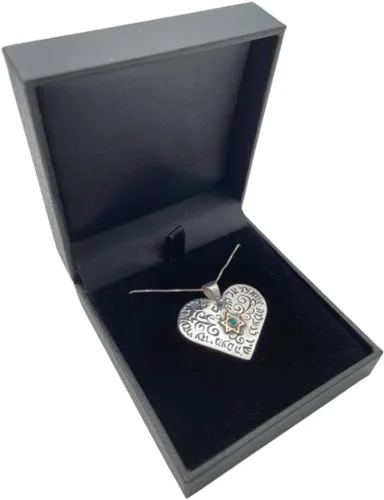 Vista 3 de Baltinester Collar de corazón de cábala en plata de ley 925 maciza y oro con turquesa azul, collar de Cabalá, colgante de corazón de estrella judía