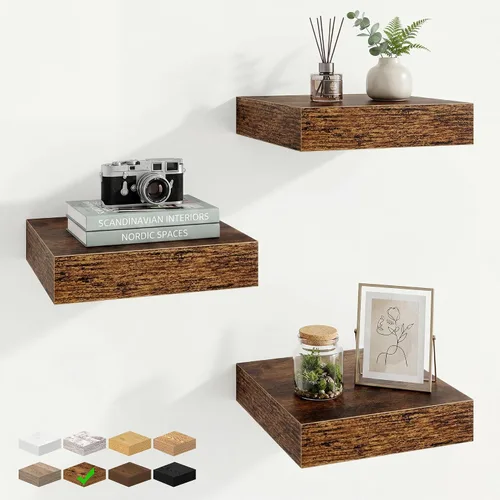 Vista 31 de Marsmiles 12in Depth Floating Shelves, 12x12x1.4, Rustic Brown, Set of 3 Marrón rústico