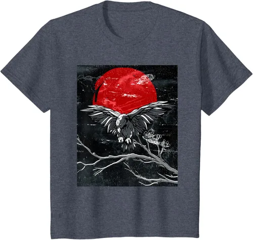 Vista 87 de Red Moon Raven - Camiseta japonesa de cuervo negro, Negro, S