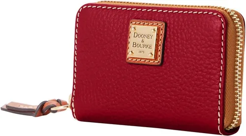 Vista 2 de Dooney & Bourke Billetera, diseño de grano de guijarro grande con cremallera alrededor de la caja de la tarjeta de crédito, Vino, Casual