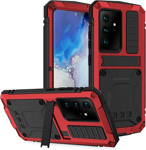 Vista 9 de Funda de metal compatible con Samsung Galaxy S21, resistente al polvo, grado militar, con soporte plegable integrado con cubierta de parachoques