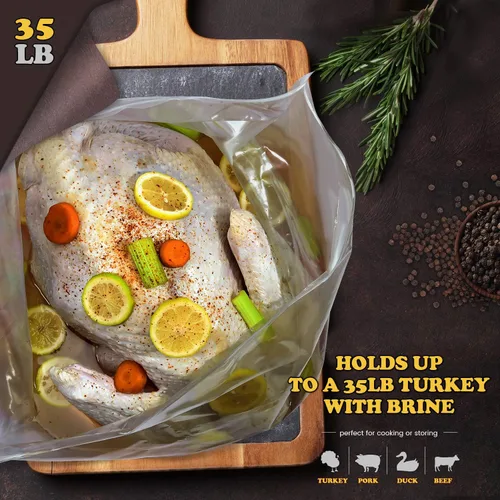 Vista 7 de Bolsa de salmuera, 26 x 22 pulgadas, paquete de 2, bolsa de salmuera de pavo extra grande con 2 cuerdas y 2 clips más grandes, materiales gruesos