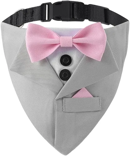 Vista 14 de Bandana de esmoquin, collar ajustable para mascotas con lazo para perros pequeños, medianos y grandes, ropa formal de boda, regalos de cumpleaños