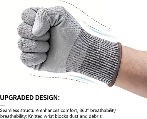 Vista 4 de ANDANDA Cut Resistant Gloves Level 5, PU Coated Work Gloves with Power Grip for Dry & Slightly Oily Environment, Garden