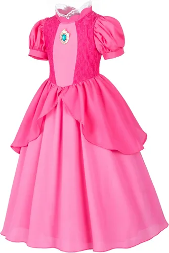 Vista 3 de Vestido de princesa rosa para niñas, disfraz de princesa para niñas pequeñas, vestido con accesorios