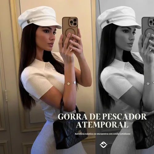 Vista 2 de Funky Junque Gorra de pescador griego, gorra de algodón para panaderos Blanco