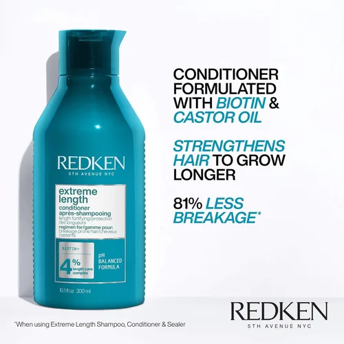 Vista 3 de Redken Extreme Length Biotin Conditioner For Longer Hair – Promotes Healthy Hair Growth, Strengthens & Detangles Damaged Hair, Infused With Biotin &