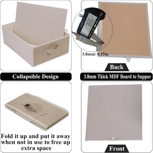 Vista 3 de Cajas de almacenamiento decorativas para organizar la ropa en un aparador, juego organizador de tela plegable con asas para ropa de cama, ropa