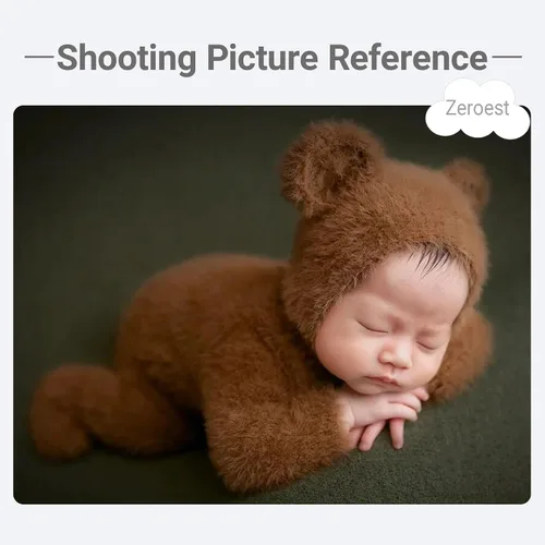Vista 4 de Zeroest Accesorios de fotografía para recién nacidos, trajes de niño, accesorios para fotos de oso y niña, gorro con pies, mameluco de manga