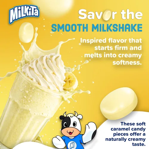 Vista 4 de Milkita Caramelo cremoso de leche de plátano – Dulces saludables bajos en azúcar con leche real para niños y adultos – Caramelos sin grasa y sin