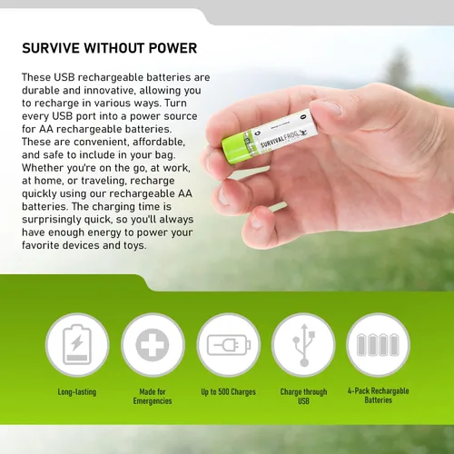 Vista 7 de Survival Frog EasyPower - Baterías recargables USB AA de 1.2 V/1450 mAh de larga duración, doble A USB Co. - (paquete de 4)