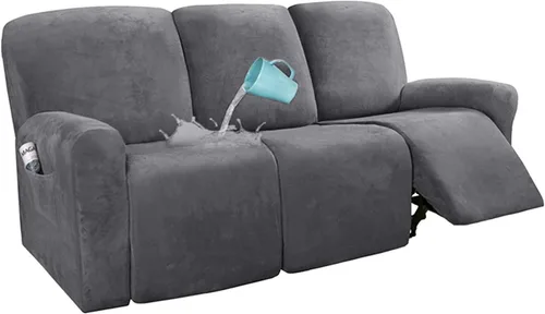 Vista 9 de Fundas impermeables de terciopelo para sofá reclinable, 8 fundas elásticas para sofá reclinable de 1, 2 y 3 plazas, funda suave antideslizante
