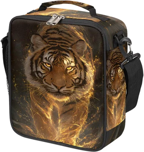 Vista 12 de Pardick Divertida bolsa de almuerzo aislada con calavera de fuego para adolescentes y niños, lonchera portátil reutilizable con correa