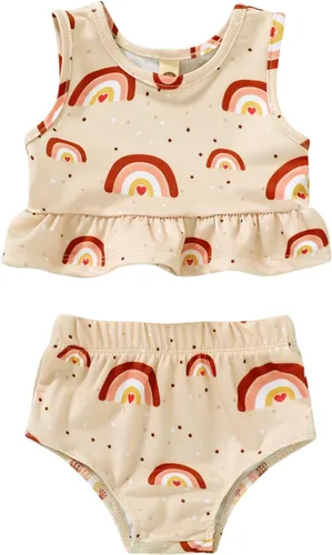 Vista 36 de YOUNGER TREE Traje de baño de verano para niñas pequeñas, sin mangas, traje de baño a rayas, traje de dos piezas, bikini