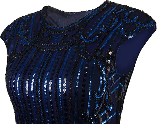 Vista 5 de Vijiv vestido largo inspirado en 1920 de Gatsby con lentejuelas