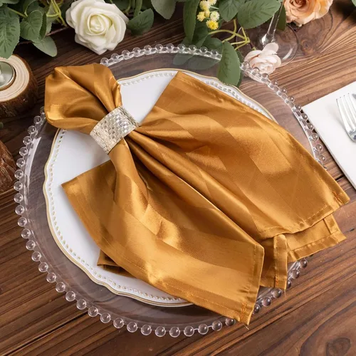 Vista 13 de Efavormart - Paquete de 5 servilletas de tela de satén a rayas color champán, reutilizables, sin arrugas, 20 x 20 pulgadas, para bodas, fiestas