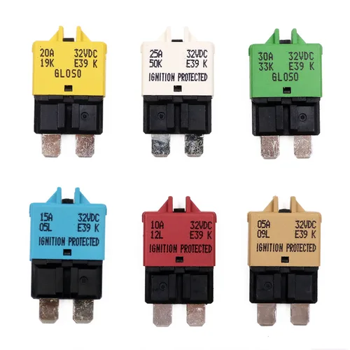Vista 12 de E37 Auto (T1) Fusibles de disyuntor de reinicio automático de perfil bajo ATC/ATO - 12V DC 5A 10A 15A 20A 25A 30A (Paquete de 6 piezas mixtas) T1