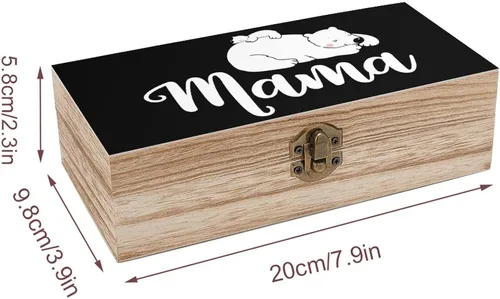 Vista 2 de Mama Bear Wooden Storage Box Rectangular Keepsake Box Organizer Jewelry Box Holder Gift Boxes for Home Storage Container