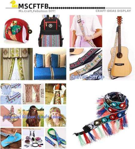 Vista 5 de MSCFTFB Diseños étnicos - Cinta jacquard tejida con flecos para accesorios de ropa, correas de adorno, cinturones, collares, manualidades, ancho