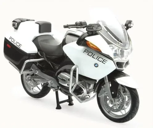 Vista 2 de New Ray 1/12 BMW R1200RT-P POLICE Motocicleta, metal fundido a presión y plástico, motocicleta de juguete, blanco, mesa