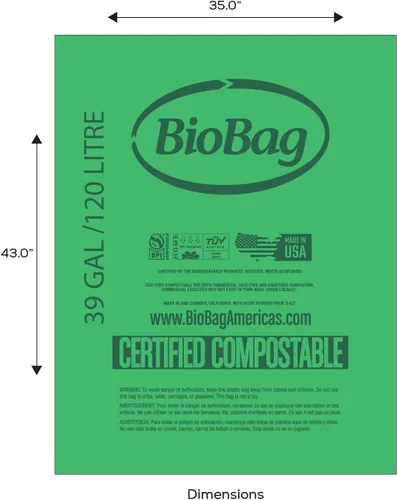 Vista 2 de BioBag (USA) The Original Compostable Bag, 39 galones, 120 unidades, bolsas de basura compostables 100% certificadas para residuos de alimentos