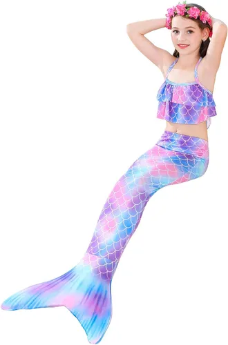 Vista 3 de 7pcs cola de sirena para niñas princesa traje de baño bikini natación gafas corona collar
