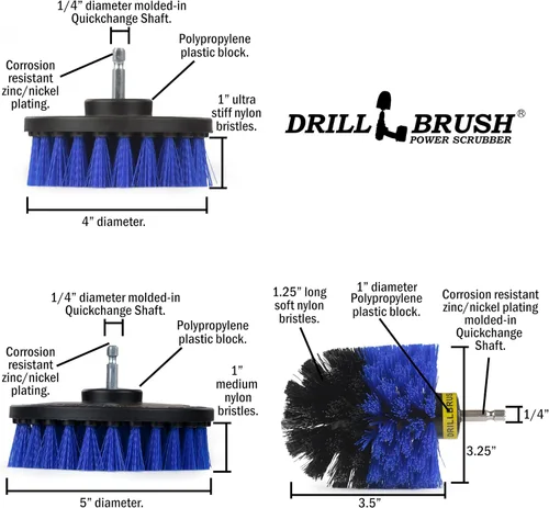 Vista 6 de Kit de limpieza de Drill Brush, cepillos con conector para taladro, ideal para limpieza de alfombras, baños, limpieza de lechadas y limpieza de Azul