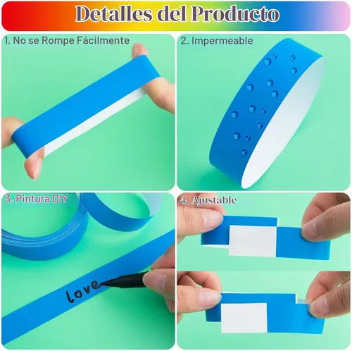 Vista 6 de 2400 pulseras de papel de plástico para eventos, pulseras de papel de colores, bandas de identificación para eventos (multicolor)