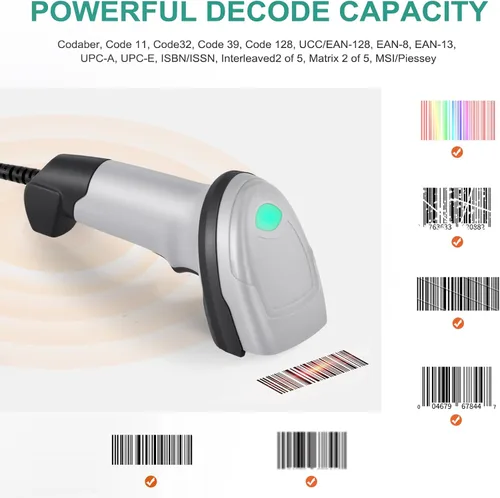 Vista 3 de Escáner de código de barras, lector de código de barras de mano USB, escáner de código de barras CCD con cable para tienda, farmacia, supermercado