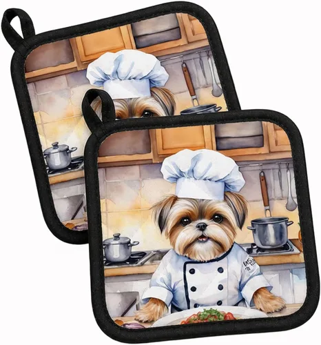 Vista 9 de Caroline's Treasures Coton de Tulear El Chef Par de Agarraderas de Ollas de Cocina Resistentes al Calor Juegos de Agarraderas de Ollas Almohadillas