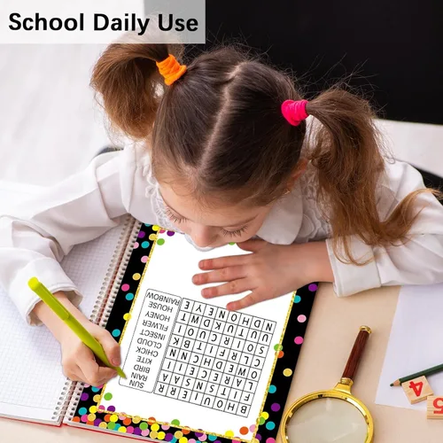 Vista 5 de 100 hojas de confeti de regreso a clases, papel de papelería negro de 8.5 x 11 pulgadas, papel para impresora de borde de computadora, papel