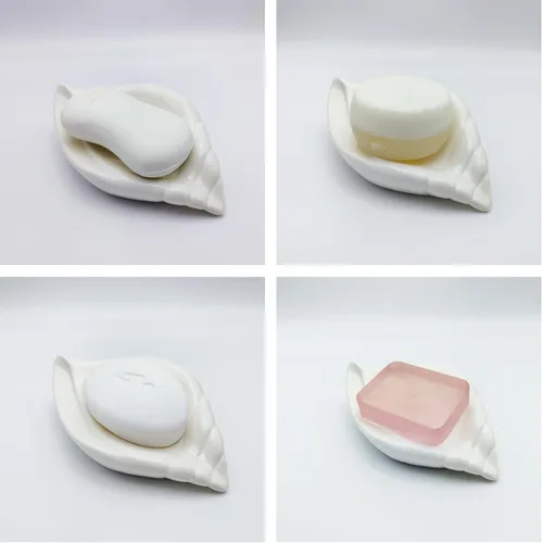 Vista 8 de Sea-Shell - Jabonera de cerámica con autodrenante, bandeja de jabón para fregadero, baño, ducha, soporte pequeño y elegante con esmalte, fácil