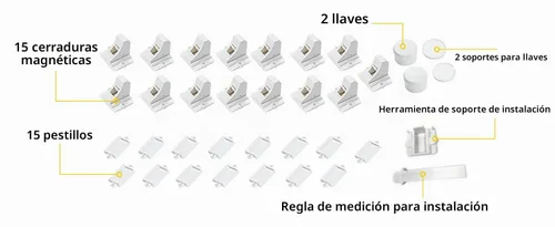 Vista 2 de Vmaisi Cerraduras magnéticas para gabinete a prueba de bebés (15 cerraduras y 2 llaves) (paquete de 2)