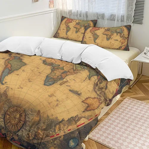 Vista 11 de World - Juego de funda de edredón tamaño matrimonial, juego de funda de edredón supersuave de artes visuales, juego de ropa de cama de microfibra