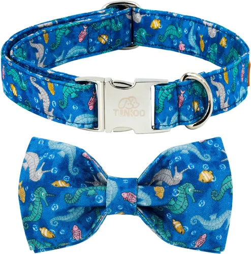 Vista 14 de Tunkoo Collar para perro con pajarita, elegante, a cuadros, suave, cómodo, de algodón, ajustable, hebilla de metal premium, pequeño, mediano