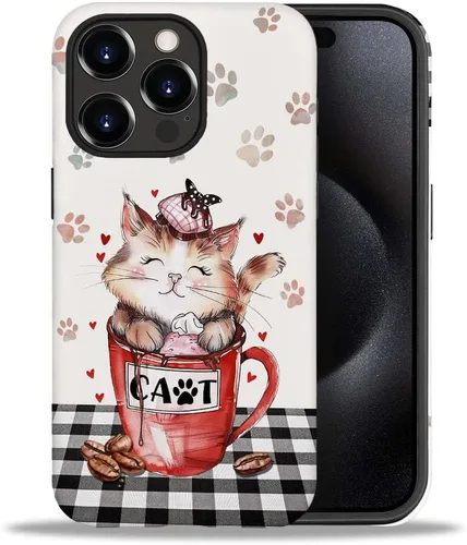 Vista 8 de CARLOCA Funda compatible con iPhone 15 Pro Max, funda protectora de gato en A para iPhone 15 Pro Max, TPU suave + PC duro 2 en 1, funda protectora