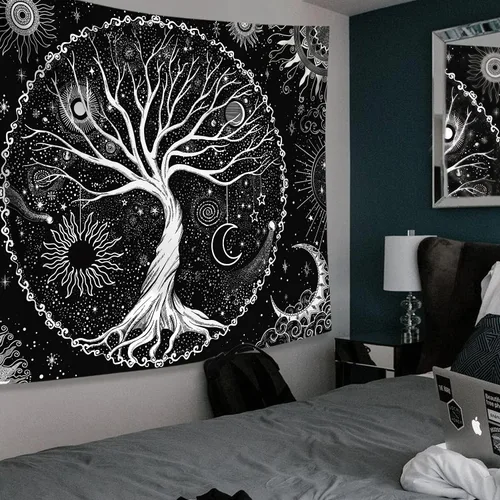 Vista 7 de Spenlife Tapiz del Árbol de la Vida en Blanco y Negro para Dormitorio, Tapices Espirituales Estéticos, Tapices de Árbol Estéticos, Tapiz Estético