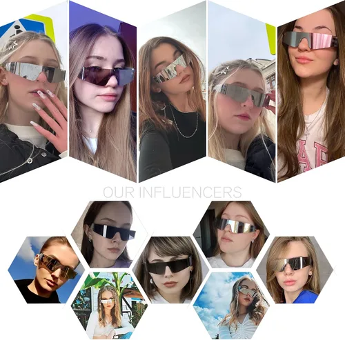 Vista 3 de LIUWEN Gafas de sol Cyberpunk Y2K sin montura futuristas envolventes para mujeres y hombres, moda escudo plano