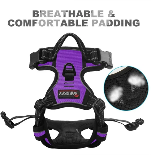 Vista 113 de BARKBAY - Arnés para perro sin tirones con clip frontal, material resistente y reflectante, asa de fácil control para pasear perros grandes