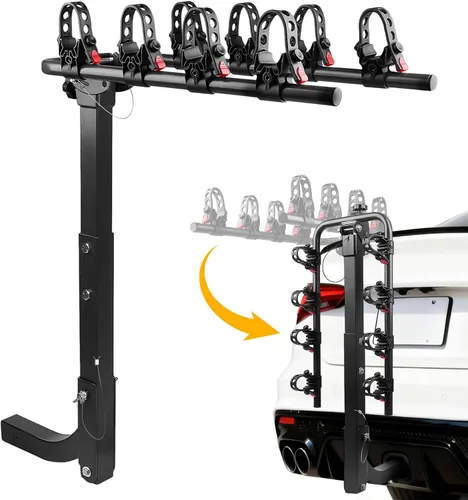 Vista 8 de Soporte de enganche para 4 bicicletas, soporte plegable para coches, camiones, SUV, minivans