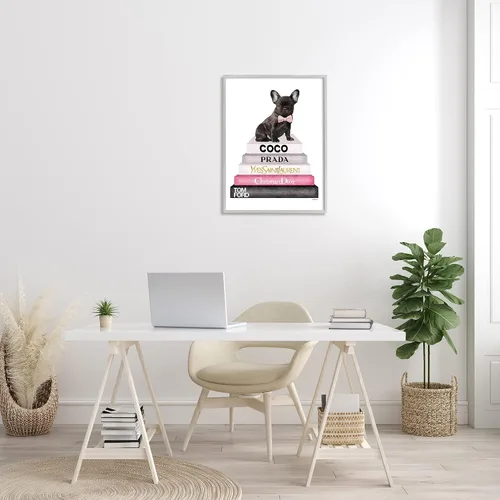 Vista 10 de Book Stack Fashion French Bulldog' Arte Giclée enmarcado Pila de bulldog de moda